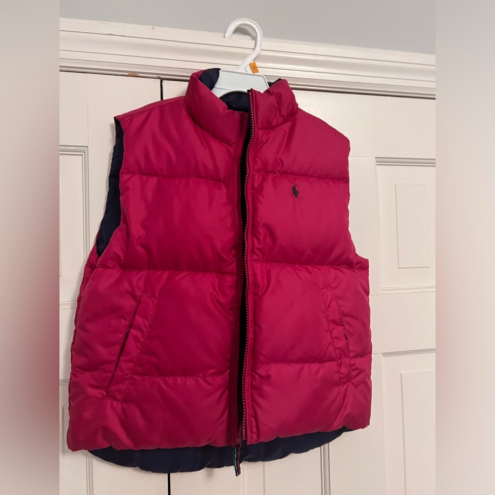 Ralph Lauren girls Reversible pink and navy puffer vest size 12/14